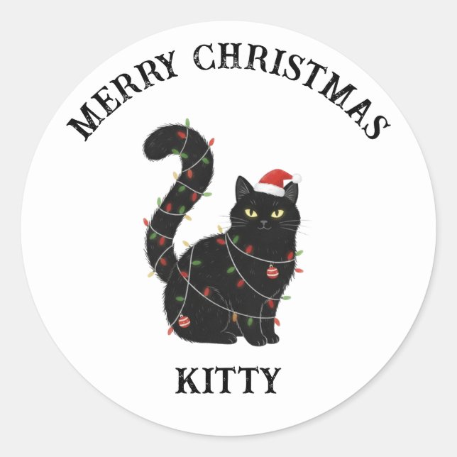 Adesivo Redondo Cute Black Cat Christma sSticker (Frente)