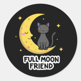 Adesivo Redondo Cute Black Cat on Moon - Full Moon Friend