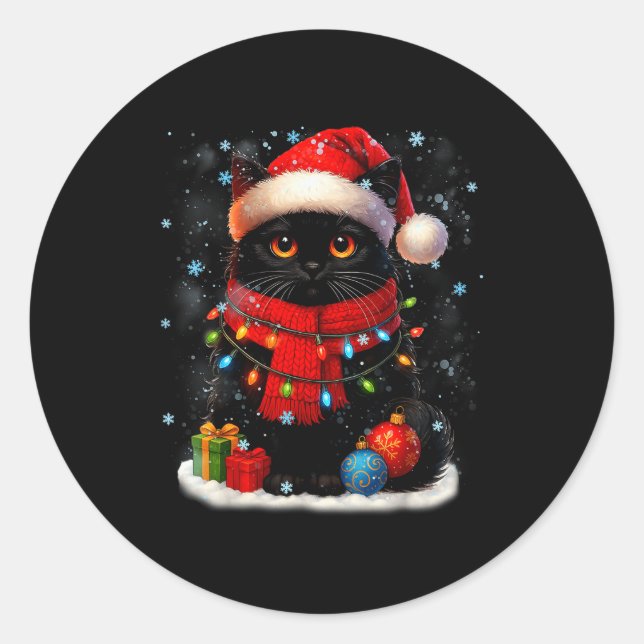 Adesivo Redondo Cute Black Cat Santasnowflake Christmas Xmas Women (Frente)
