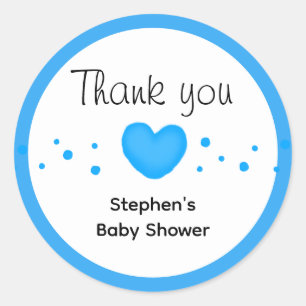Adesivo Redondo Cute Blue Heart Baby Shower Obrigado