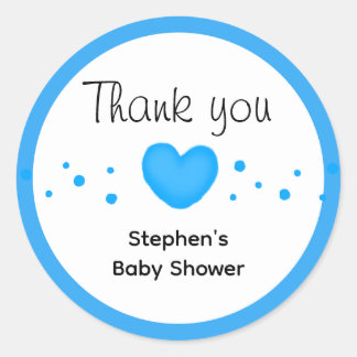 Adesivo Redondo Cute Blue Heart Baby Shower Obrigado