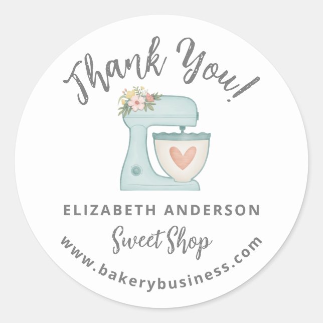 Adesivo Redondo Cute Blue Mixer Bakery Business Thank you Sticker (Frente)