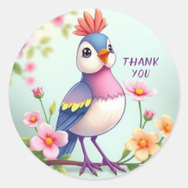 Adesivo Redondo Cute Blue Pink Bird Floral Sticker