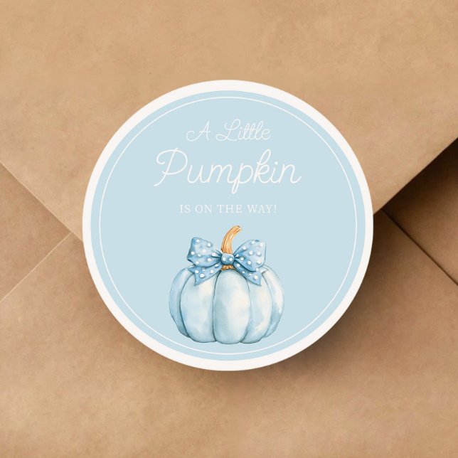 Adesivo Redondo Cute Blue Pumpkin Boy Baby Shower (Cute Blue Pumpkin Boy Baby Shower Classic Round Sticker)