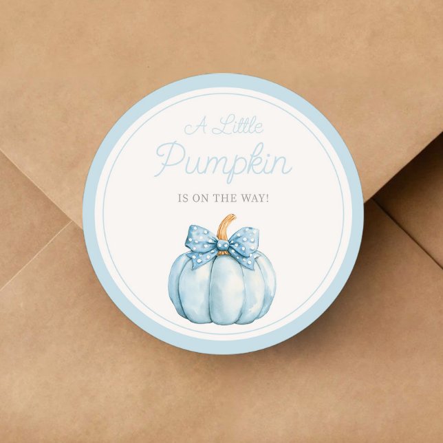 Adesivo Redondo Cute Blue Pumpkin Boy Baby Shower (Cute Blue Pumpkin Boy Baby Shower Classic Round Sticker)
