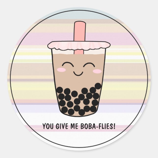 Adesivo Redondo Cute Boba Pearl Milk Tea Pun (Frente)