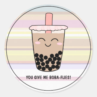 Adesivo Redondo Cute Boba Pearl Milk Tea Pun
