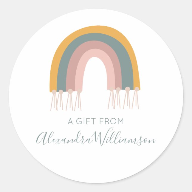 Adesivo Redondo Cute Boho Rainbow A Gift from Personalised (Frente)