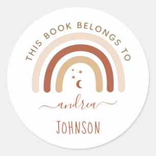 Adesivo Redondo Cute Boho Rainbow Bohemian Moon & Stars Terracotta