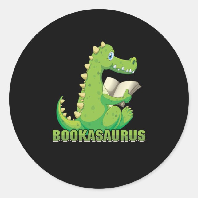 Adesivo Redondo Cute Book Lover Bookworm Bookish Dinosaur Bookasau (Frente)