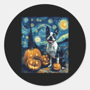 Adesivo Redondo Cute Boston Terrier Dog Halloween Jack O Lanterna