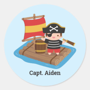 Adesivo Redondo Cute Boy Pirata Em Crianças De Raft Personalizadas