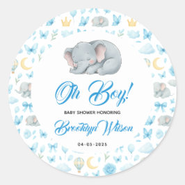 Adesivo Redondo Cute Boy’s Elephant Watercolor Baby Shower