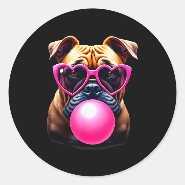 Adesivo Redondo Cute Bulldog Blowing Bubble Gum  (Frente)