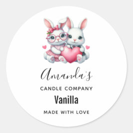 Adesivo Redondo Cute Bunnies Sharing a Heart Candle Business