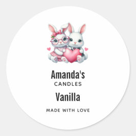 Adesivo Redondo Cute Bunnies Sharing a Heart Candle Business