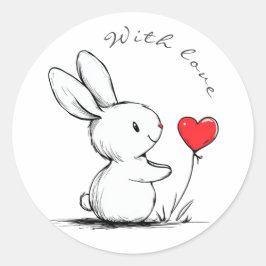 Adesivo Redondo Cute bunny and red heart , personnalisé