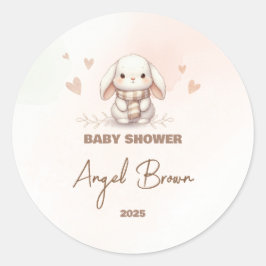 Adesivo Redondo Cute Bunny Baby Shower Favor Sticker