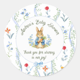 Adesivo Redondo Cute Bunny Boy Floral Blue Bow Baby Shower 