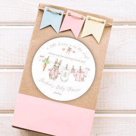 Adesivo Redondo Cute Bunny Girl Clothesline Baby Shower Thank You