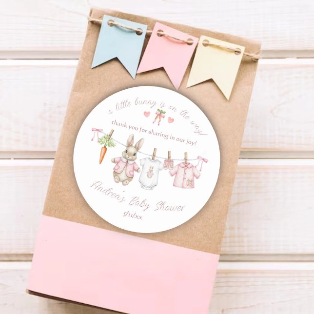 Adesivo Redondo Cute Bunny Girl Clothesline Baby Shower Thank You (Criador carregado)
