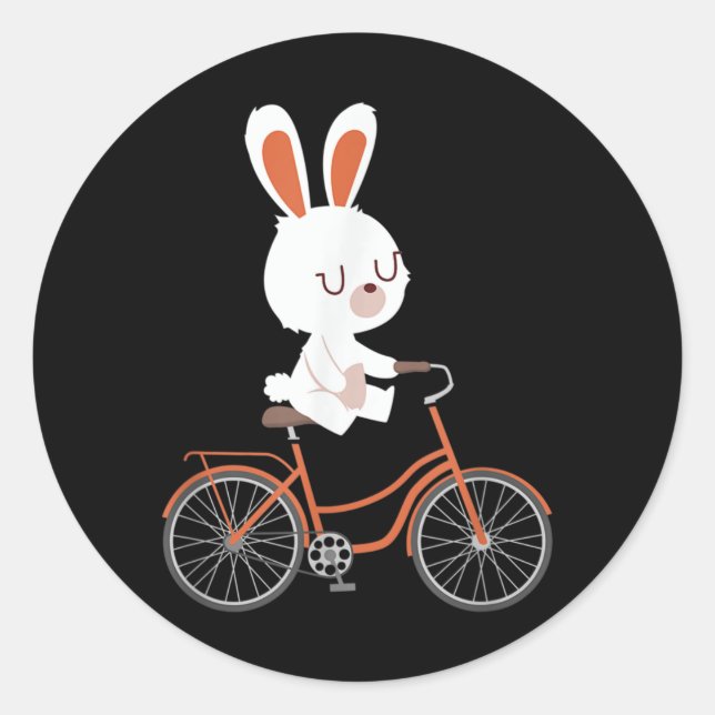 Adesivo Redondo Cute Bunny On Bike Rabbit Cycling Bicycle Bunny (Frente)