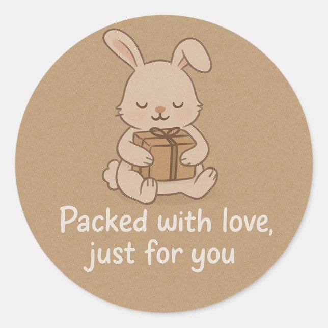 Adesivo Redondo Cute Bunny Packed with Love Sticker (Frente)