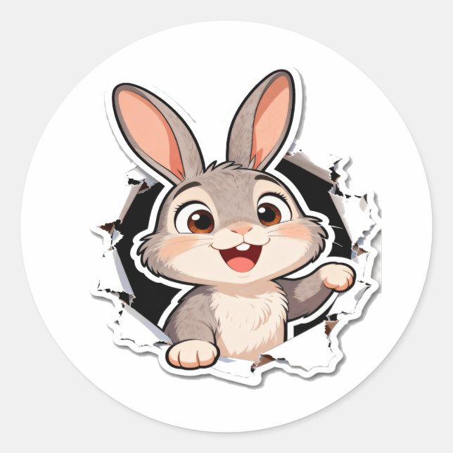 Adesivo Redondo Cute Bunny Torn Paper Sticker (Frente)