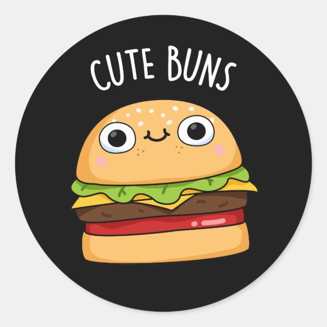 Adesivo Redondo Cute Buns Engraçado Burger Escuro BG (Frente)