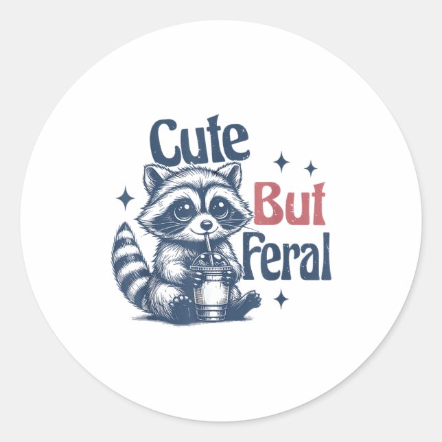 Adesivo Redondo Cute But Feral Raccoon Drinking Boba Toddler Vinta (Frente)