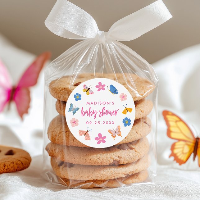Adesivo Redondo Cute Butterflies Baby Shower (Criador carregado)