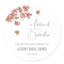 Cute Butterfly Floral Bridal Shower Obrigado