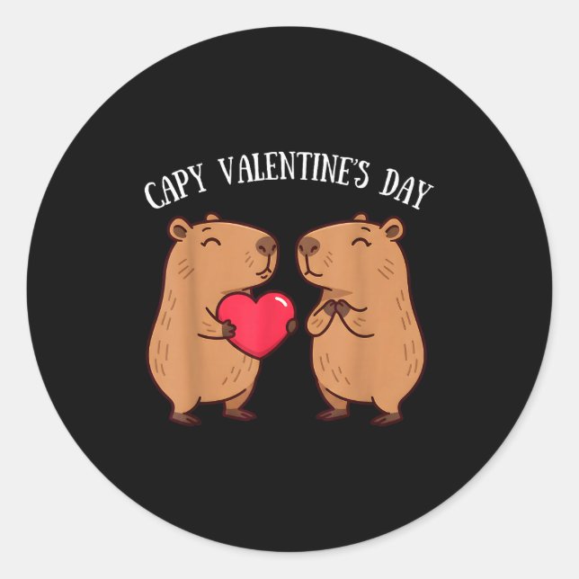 Adesivo Redondo Cute Capy Valentine’s Day Capybara Lovers Romantic (Frente)