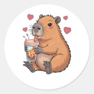 Adesivo Redondo Cute Capybara Boba Tea Bubble