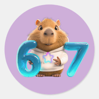 Adesivo Redondo Cute Capybara Sticker 67 – Chill Capy in Lavender 