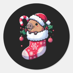 Adesivo Redondo Cute Capybara Vestindo Papai Noel No Natal