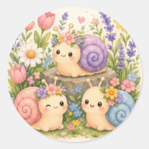 Cute caracóis kawaii com flores
