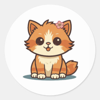 Adesivo Redondo Cute Cartoon Floral Cat Sticker – Kitten Design