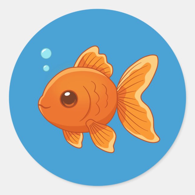 Adesivo Redondo Cute Cartoon Goldfish on Blue (Frente)