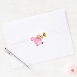 Adesivo Redondo Cute Cartoon Pig Playing Trumpet Sticker