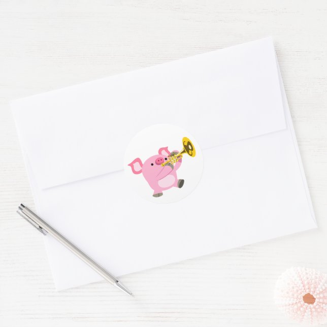 Adesivo Redondo Cute Cartoon Pig Playing Trumpet Sticker (Envelope)