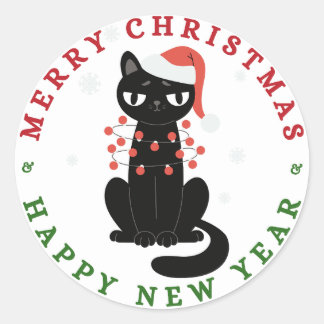 Adesivo Redondo Cute Cat Christmas Sticker