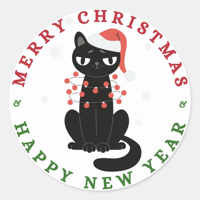 Adesivo Redondo Cute Cat Christmas Sticker (Frente)