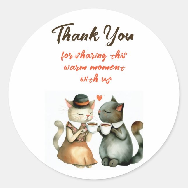 Adesivo Redondo Cute Cat Couple Wedding Thank You (Frente)