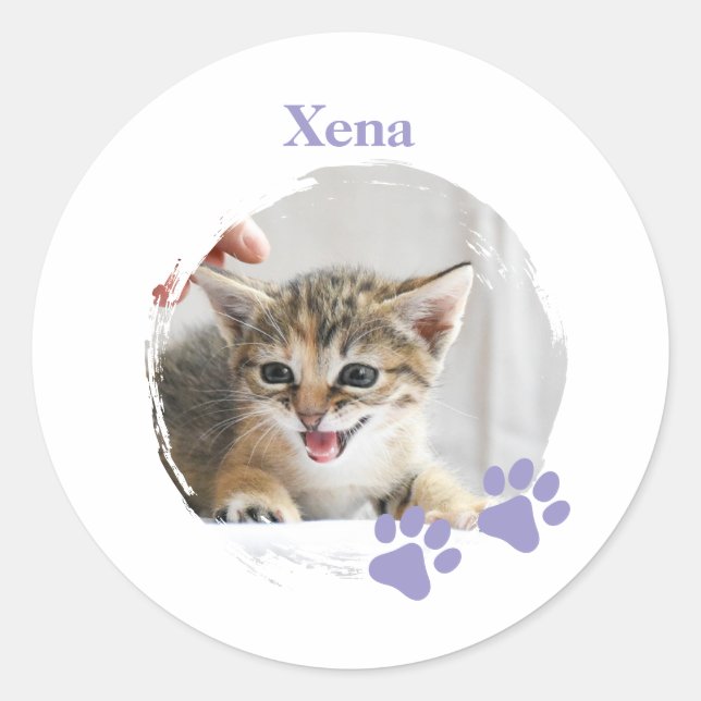 Adesivo Redondo Cute Cat pet with customized name (Frente)