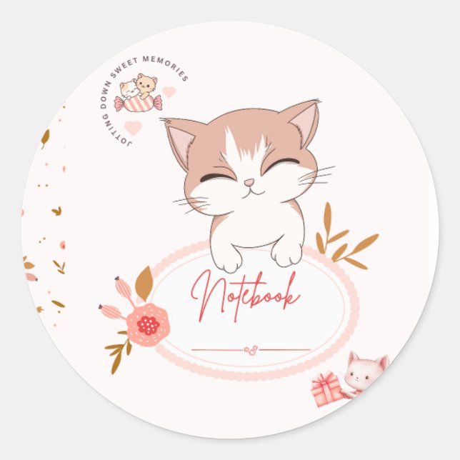 Adesivo Redondo Cute cat stickers  (Frente)