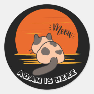 ADESIVO REDONDO CUTE CAT SUNSET PERSONALIZAR NOME PERSONALIZADO