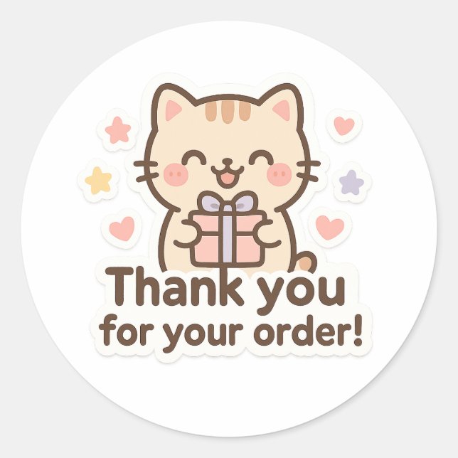Adesivo Redondo Cute Cat Thank You Sticker (Frente)