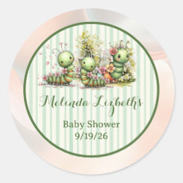 Adesivo Redondo Cute Caterpillar Garden Baby Shower Party