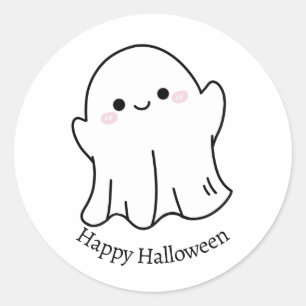Adesivo Redondo Cute Chibi Fantasma Feliz Dia das Bruxas